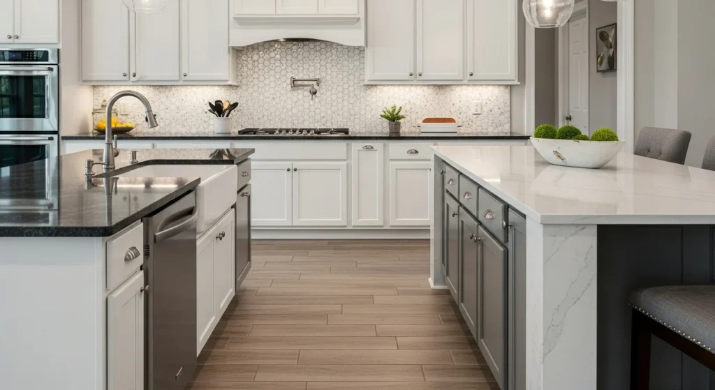 Modern kitchen ceiling with custom lighting and sleek architectural detail, reflecting elegant craftsmanship and personalized interior design.